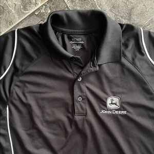 JOHN DEERE Men’s Black Golf Polo White Accents Embroidered Logo Farming Casual
